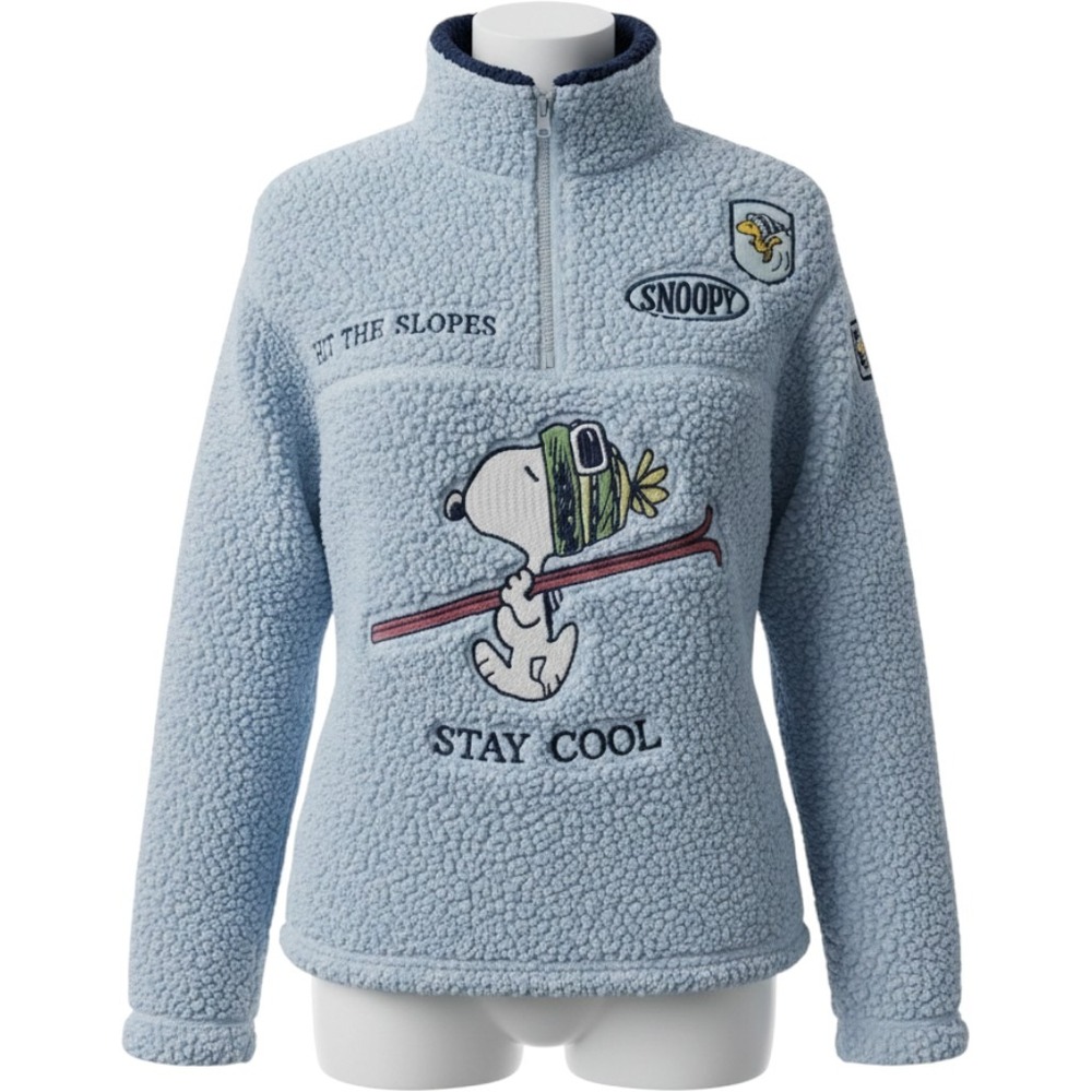 Peanuts Snoopy Womens XS Light Blue Ski Sherpa Fleece Pullover